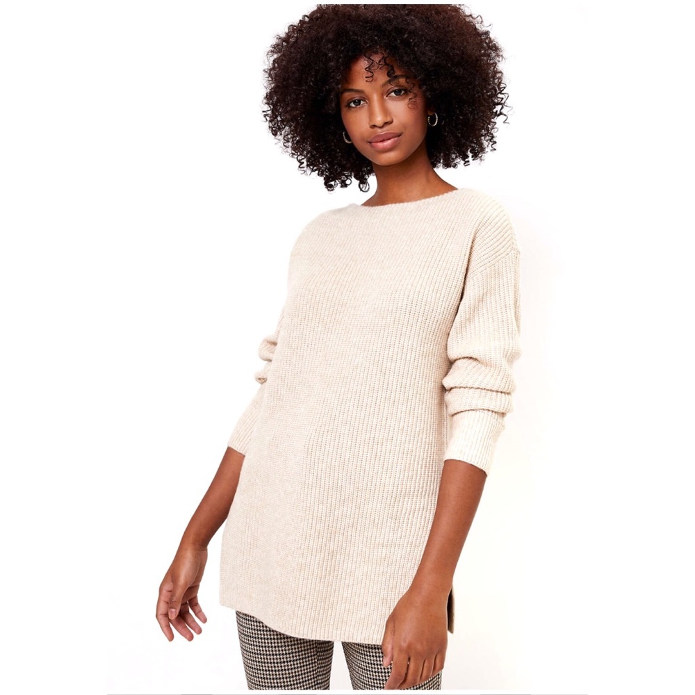 Loft Ribbed Boatneck Tunic Sweater Top Sz Medium